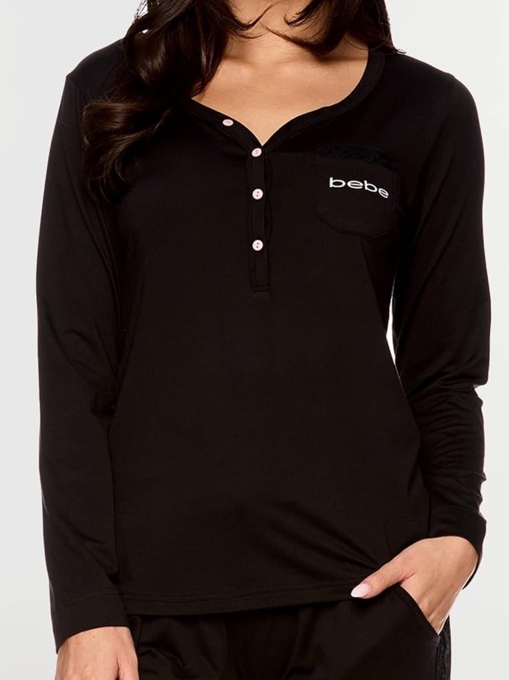 bebe Chic Black Long Sleeve Henley PJ’s Pajama Top 
Plus Size 2X